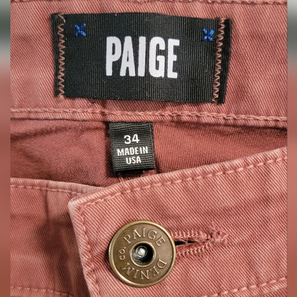 34 PAIGE Federal Slim Straight Pants Canyon Red Preppy Colorful Denim W2984 - Picture 3 of 10